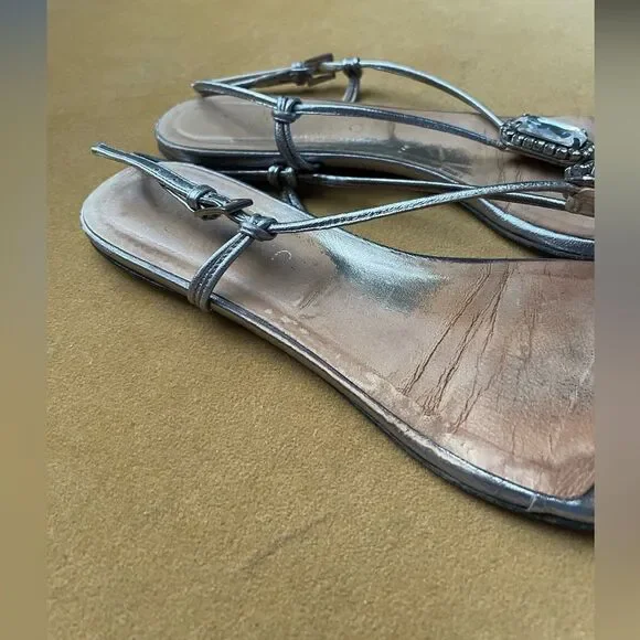 Valentino Garavani Pewter Metallic Jeweled Flat Sandals 8 - Picture 3 of 9